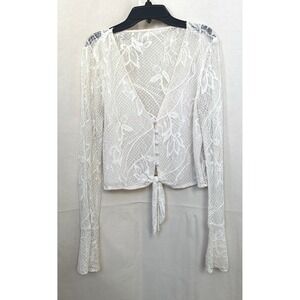 Charles Henry Lace Bell Sleeve Cropped Top S/4? Sheer‎ Boho Romantic Renaissance